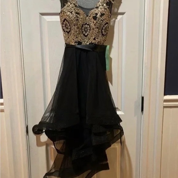 City Triangles Black and Gold Formal Kids Dress